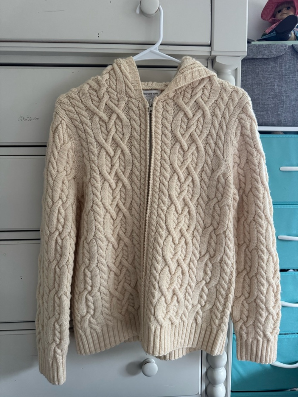Jones New York Sport Cream 100% Wool Zip Sweater